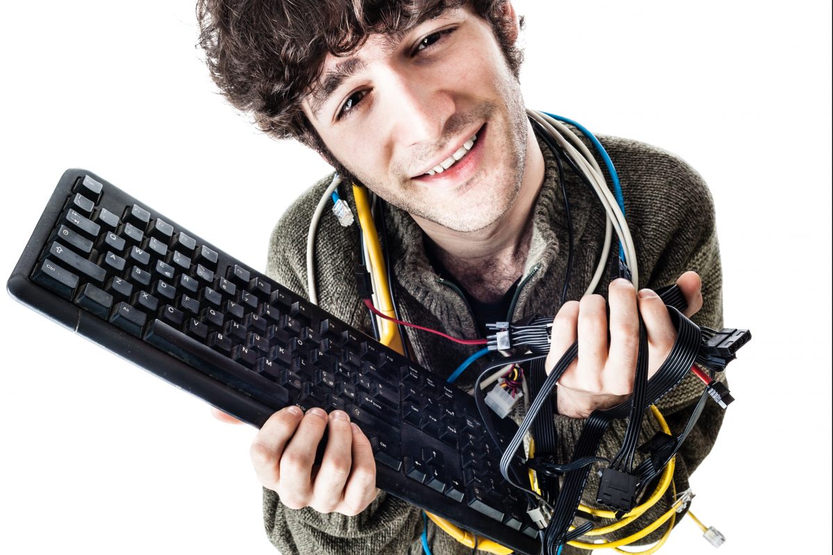 technician struggling with mobile computer repair