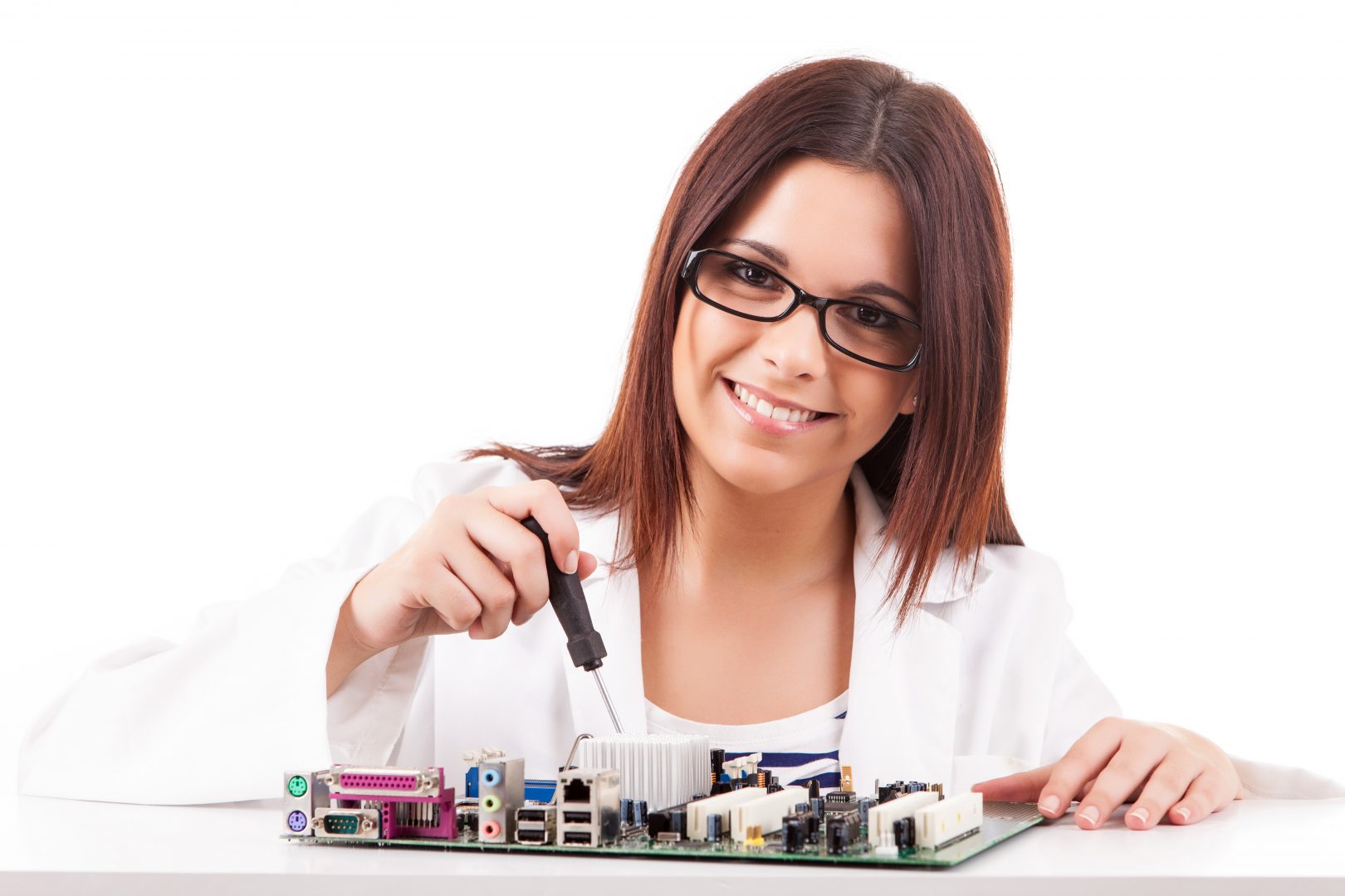 Girl computer repair technician