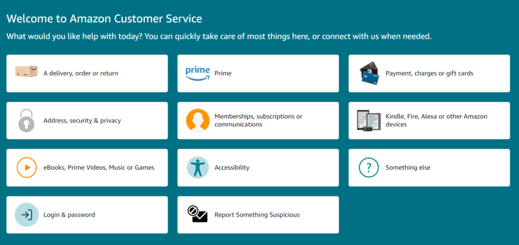 Amazon's Customer Service Help Page