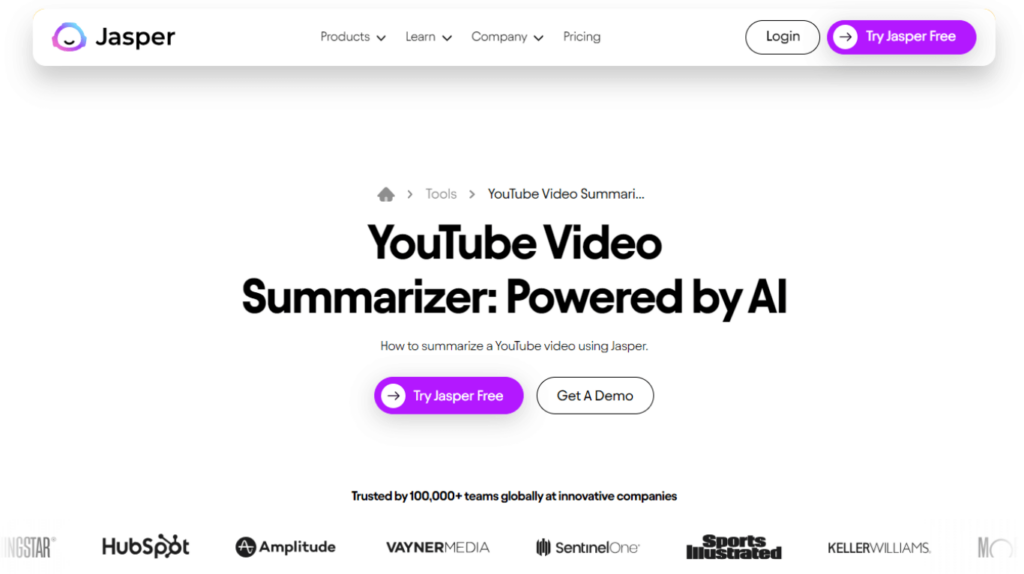 Jasper - Best YouTube Video Summarizer AI Tools
