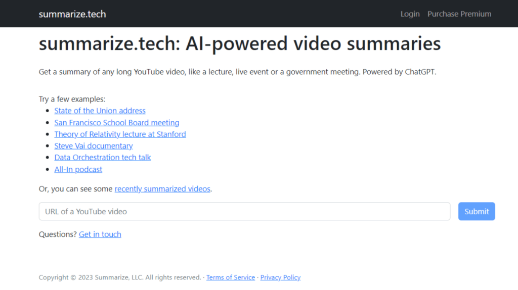 Summarize.tech - Best YouTube Video Summarizer AI Tools